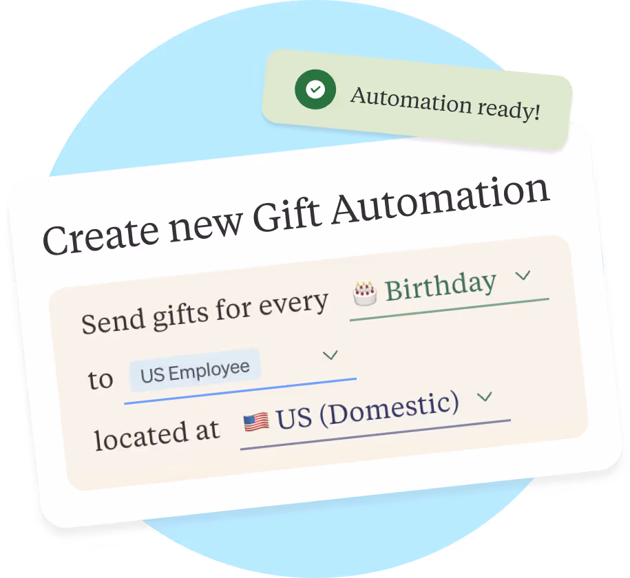 Product thumbnail showing gift automation setup for US Employee birthdays with a success token